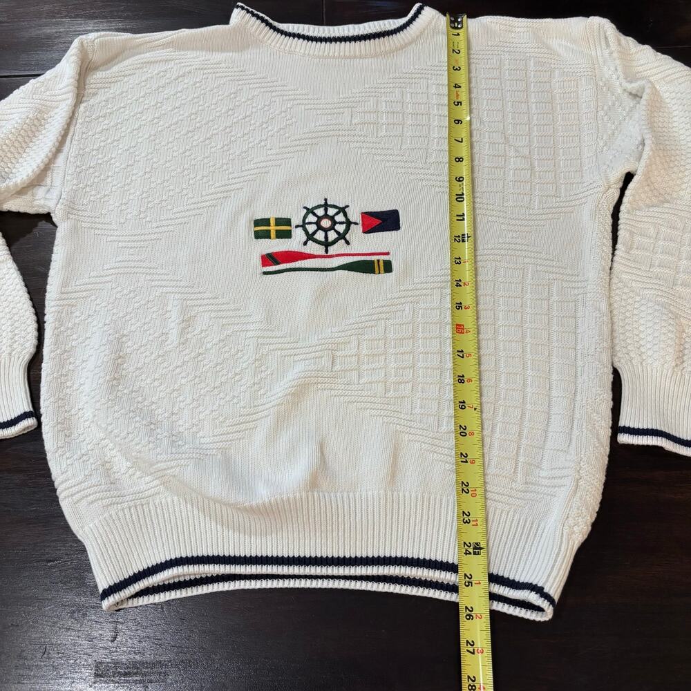 Vintage 90s Van Heusen 417 Nautical Cable Knit Sweater szM Grandpa Old Money - Picture 5 of 5